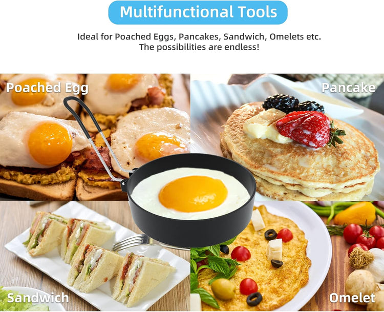 Stainless Steel Egg Rings for Frying Eggs(4 Pack) - 3.5" Round Non Stick Griddle Rings with Oil Brush, Egg Sandwich/Pancake/Cooking Molds, Breakfast Maker Accessories & Egg Separator