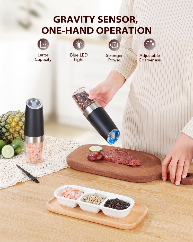 Gravity Electric Salt and Pepper Grinder Set Automatic Shakers Mill Grinder with LED Light