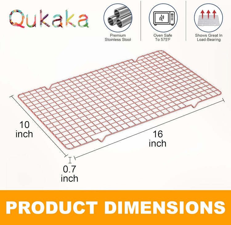 2PCS Cooling Racks for Cooking and Baking - 10" x 16"Heavy Duty Stainless Steel Wire Rack for Baking, Grilling, Roasting - Oven & Dishwasher Safe - Fits Half Sheet Pan(Rose Gold)