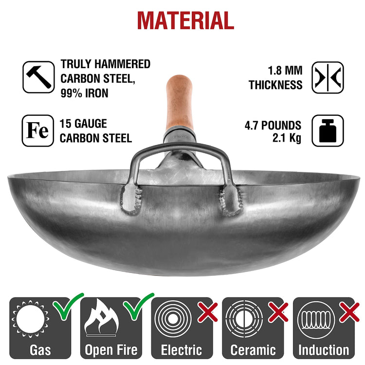 14” Silver Carbon Steel Wok with Round Bottom