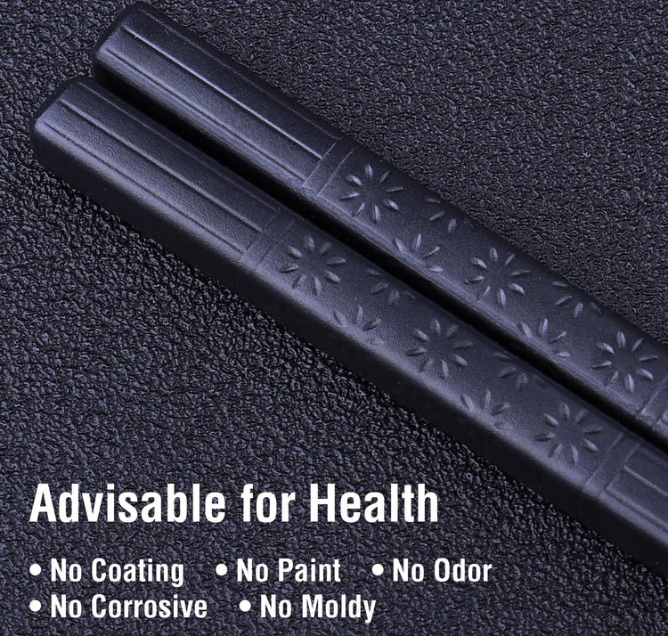 5 Pairs Fiberglass Chopsticks, GLAMFIELDS Reusable Japanese Chinese Chop sticks Dishwasher Safe, Non-slip, 9 1/2 inches - Black with Multi-purpose Drawstring Bag Carrying Case