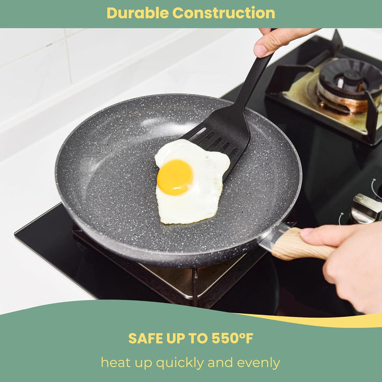 Fry Pan Nonstick 3 Piece Stretched Aluminium Cookware 8", 9.5", 11" Skillets Fry Pans with Induction Bottom
