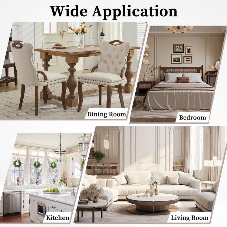 Beige Velvet Upholstered Dining Chairs Set of 6
