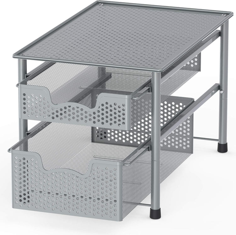 Simple Houseware Stackable 2 Tier Sliding Basket Organizer Drawer, Silver