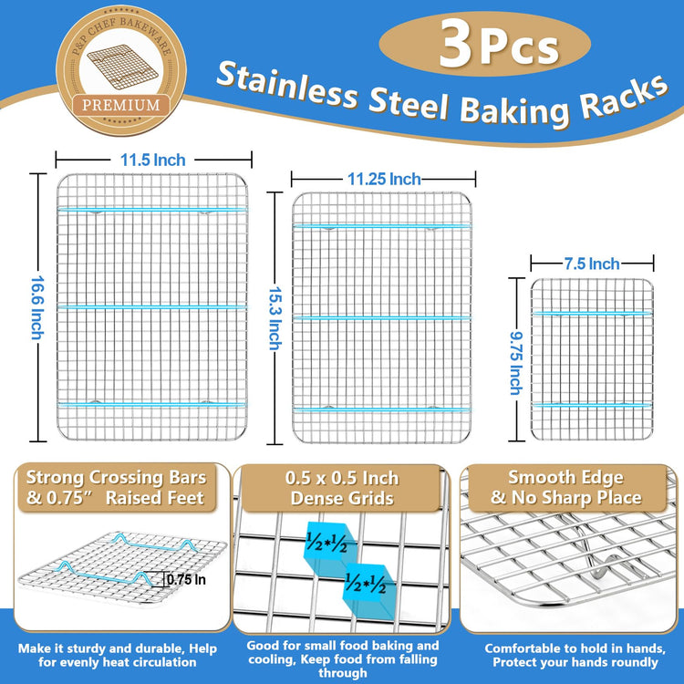 17.5 + 16 + 10.4 Inch Baking Sheet Pan and Cooking Rack
