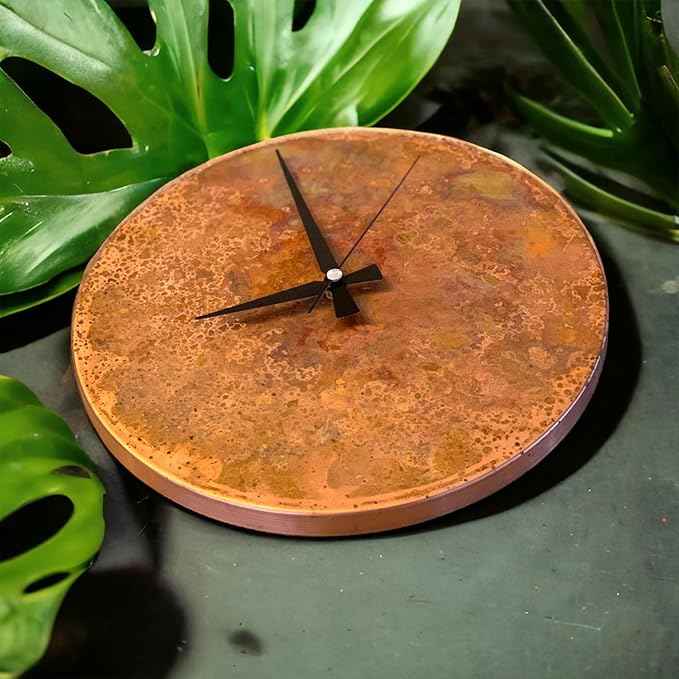 Handmade Copper Wall Clock Artisan Touch in Every Piece - Tree of Time Wall Decor Copper Clock for Living Room, Office, Kitchen & Bedroom (Rusty Clock, 17.7)