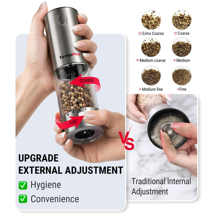 Rechargeable Electric Salt and Pepper Mill Set with Large Capacity