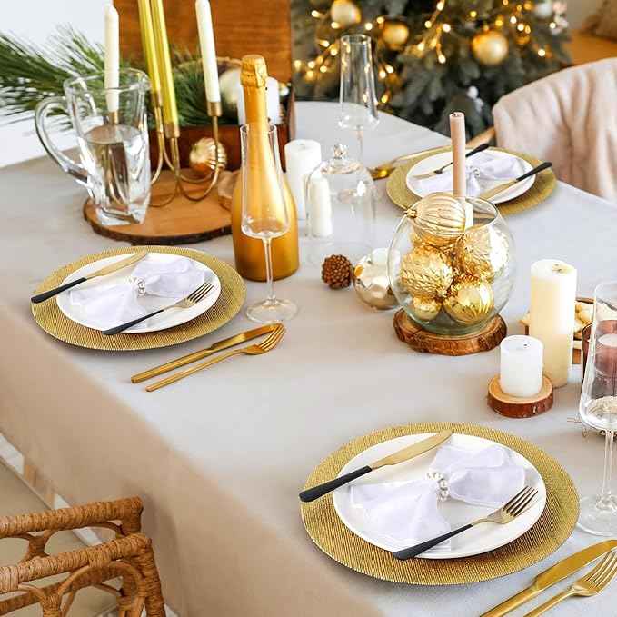 Tanlade 30 Pcs Charger Plates Bulk 13 Inch Plastic Texture Strip Wedding Chargers Floral Decorative Plates with Metallic Ruffled Rim for Wedding Party, Holiday Event Supplies(Gold)