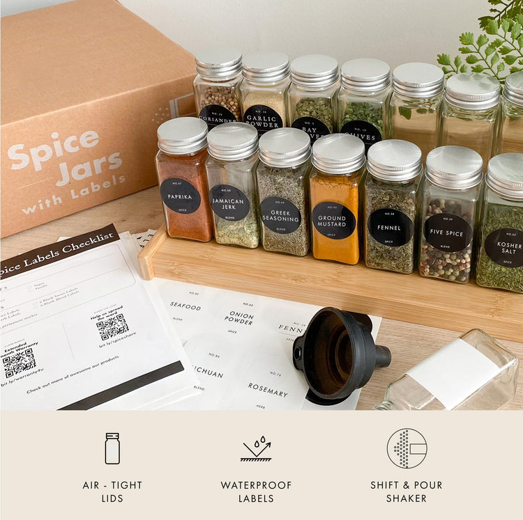 Minimalist Spice Jars with Labels (36 Count)