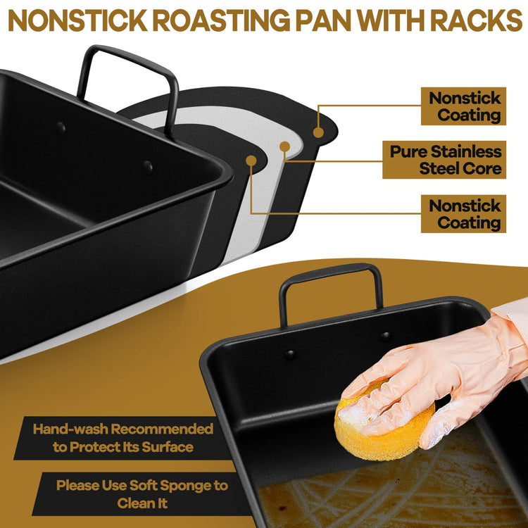16" Roaster Roasting Pan with Baking Rack and V