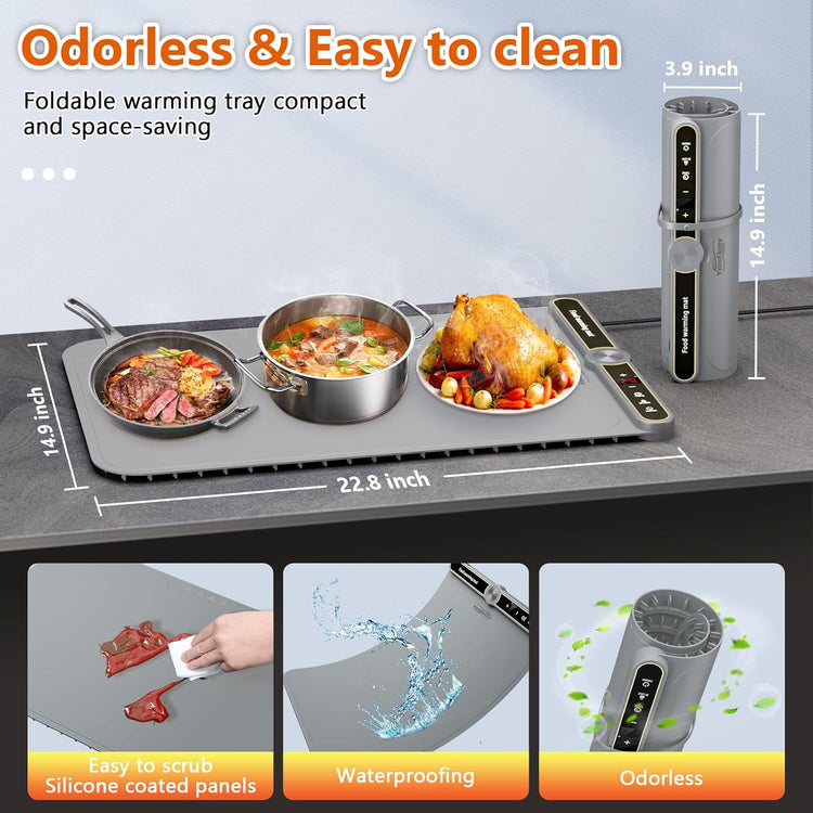 Electric Warming Mat for Food - Warming Tray with 9 Temperature Settings and 6 Hours Timer, Heating Mat for Food with Full Surface Heating for Buffets Party Gatherings and Daily Use(Gray)