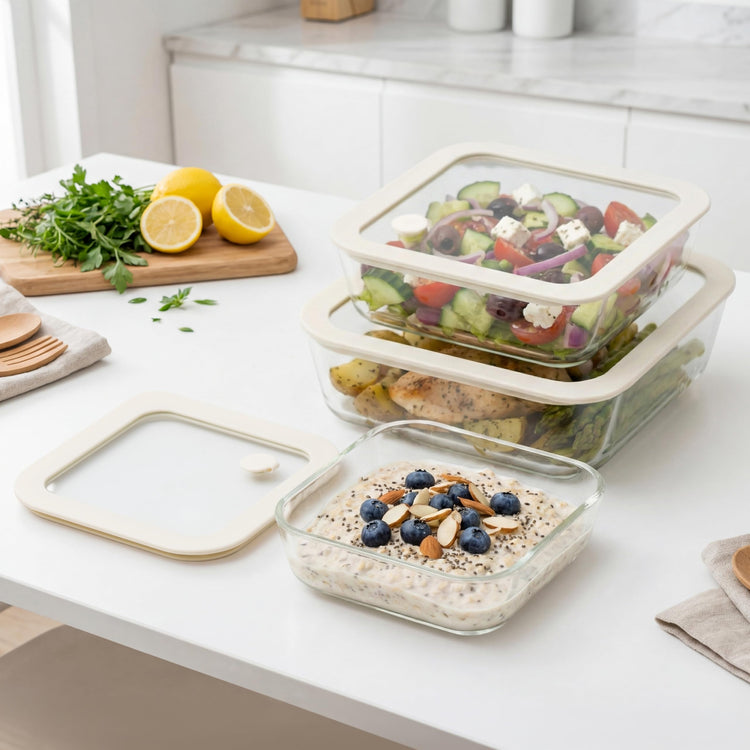 Glass Food Container Set with Glass Lid (3 Count)
