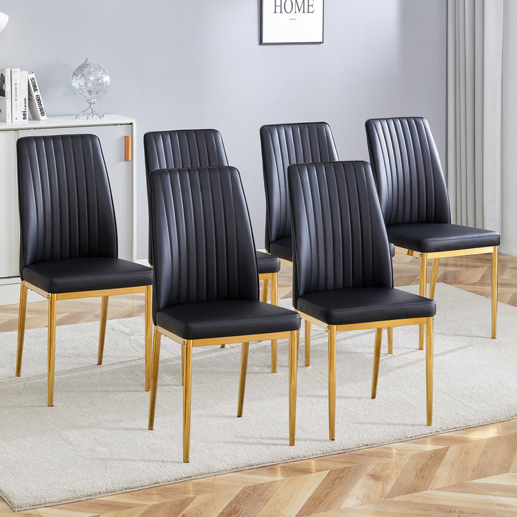 Black Dining Chairs Set of 6 Modern PU Leather Kitchen Chairs with Metal Legs Armless Upholstered Chair for Dinner Room (6 Count)