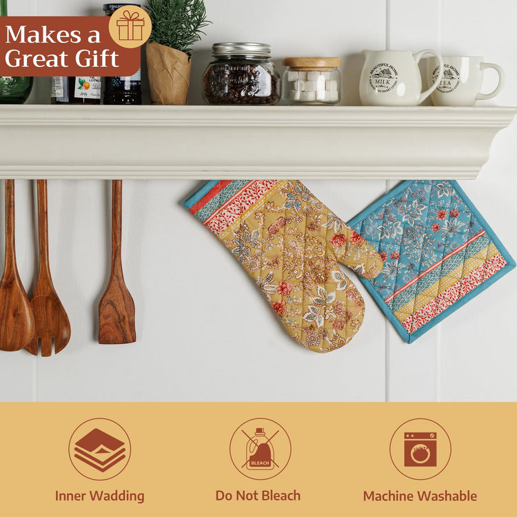 100% Cotton Oven Mitt & Pot Holder Set
