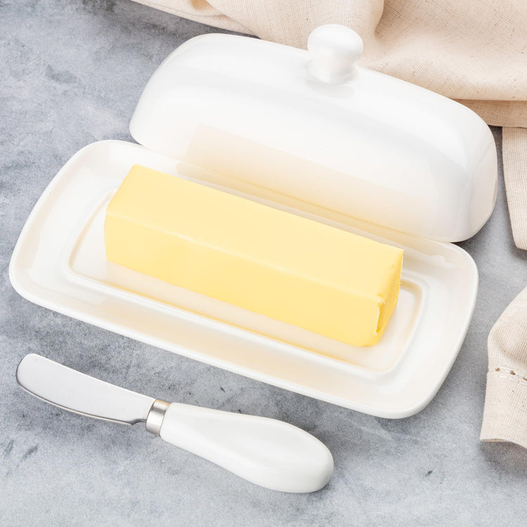 Ceramic Butter Dish with Lid For Countertop & Stainless Steel Knife