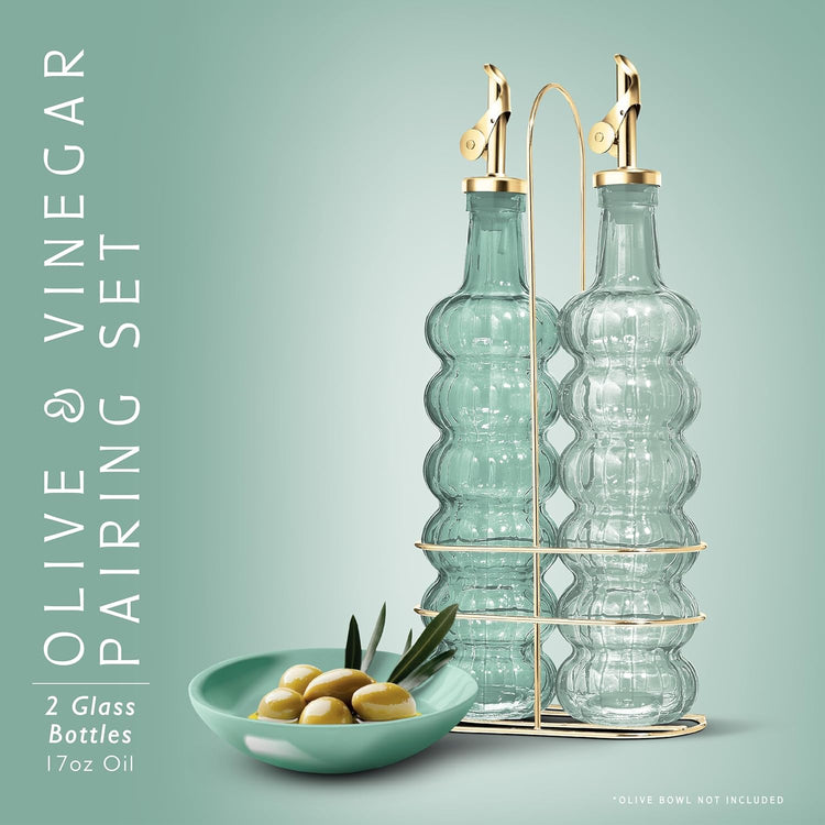 COOK WITH COLOR Glass Olive Oil Bottle Dispenser - 2 Pack- 17oz Oil and Vinegar Cruet - Olive Oil Carafe Decanter for Kitchen