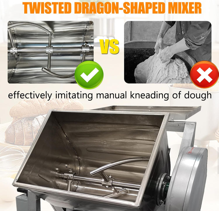 Commercial Dough Mixer, 15KG Stand Spiral Food Flour Mixer Dough Kneading Machine with 15.5 x 12 x 14inch Bowl Size and 90 Degree Tilt for Schools, Restaurant, 110V 