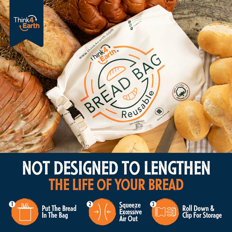 Reusable Organic Cotton Bread Bag for Homemade Loaves Large (2 Count)