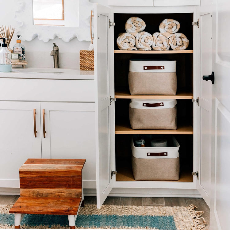 OrganiHaus Extra Large Fabric Storage Bins for Shelves 16x13in, Closet Storage Baskets for Shelf Organizing, Canvas Rectangle Bins for Organization, Linnen Baskets for Organizing - Beige/Off-White