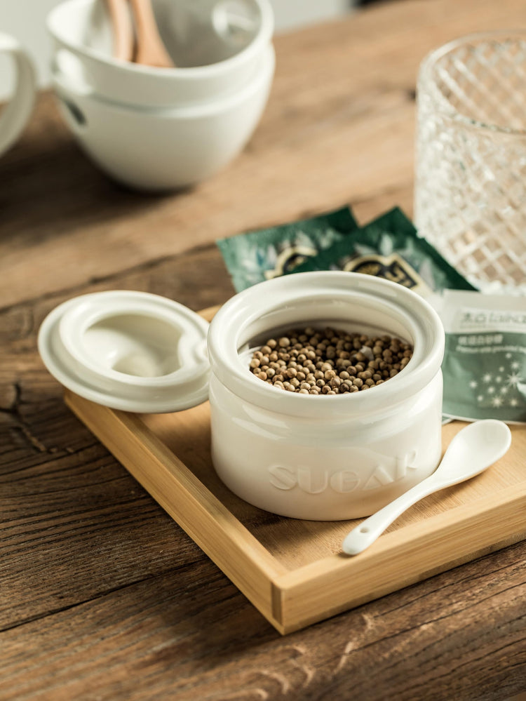 10oz Ceramic Sugar Bowl with Lid and Spoon for Coffee Bar (15.99 Count)