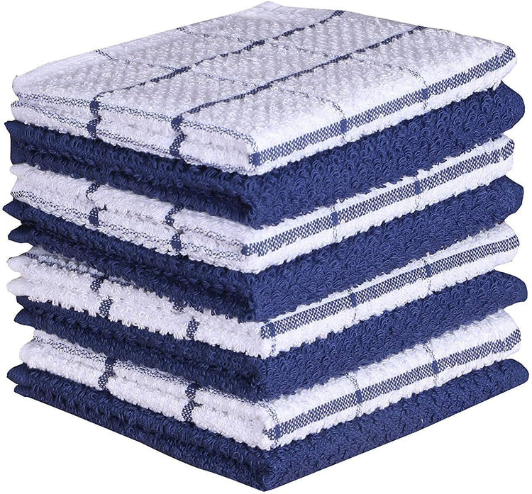 AMOUR INFINI Cotton Kitchen Dish Cloths Set of 8 – Highly Absorbent, Super Soft Premium Terry Cleaning Cloth (12"x12" Inch) Premium Dishcloths for Washing Dishes (Blue) - Nestoria