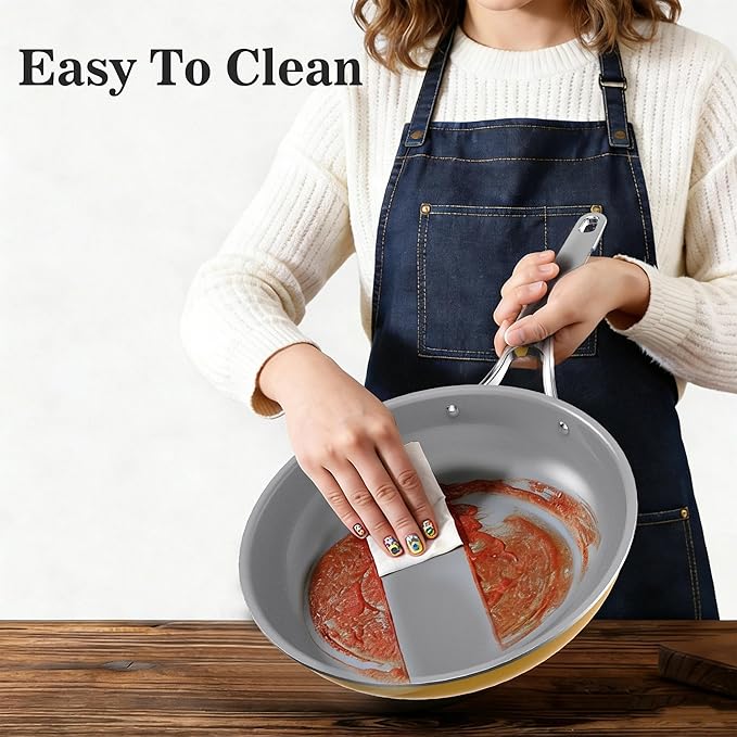 10-Piece Ceramic Nonstick Cookware Set with Lids - PFAS/PTFE/PFOA-Free, Interior & Exterior Ceramic Coating -Easy to Clean- Kitchen Storage-All Stovetop Compatible & Oven-Safe up to 480°F