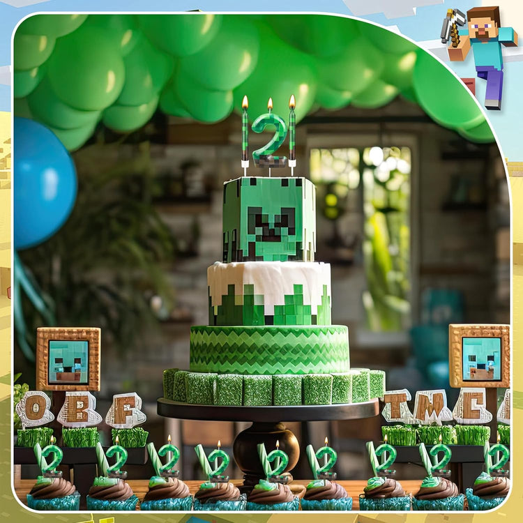 13 Pcs Dynamite Candles 12 TNT Themed Birthday Cake Candles and Number 2 Candle Cake Topper for Pixel Theme Birthday Party Anniversary Party Dynamite Theme Party Video Game Party Supplies (Number 2)