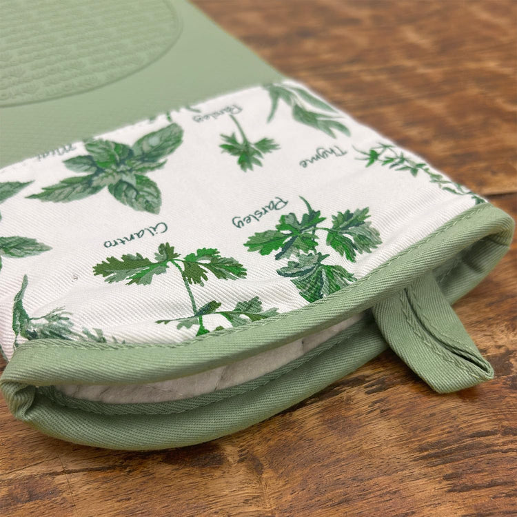 Delaney Silicone Oven Mitts Set - Extra Long, Heat Resistant Kitchen Gloves, Non-Slip Holders for BBQ, Baking, Cooking Essentials, Sage & Herbs, Kitchen Decor, Oven Gloves, New Home Gifts