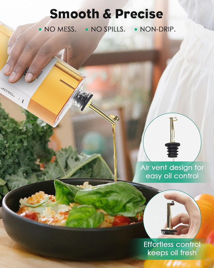 Olive Oil Dispenser For Kitchen, Glass Oil Bottle 350ML Oil And Vinegar Dispenser Set Of 4 with 4 Stainless Steel Pourers & 88 Labels, Soy Sauce Dispenser, Coffee Syrup Bottles
