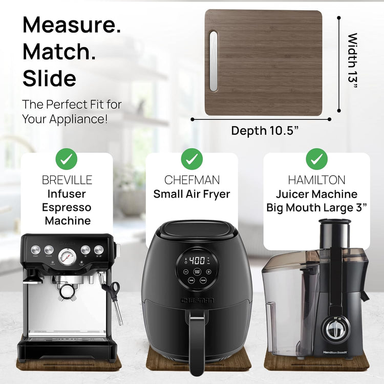 Ibyx Elegant Sliding Tray for Your Coffee Maker & Heavy Kitchen Appliances - Sturdy, Slides Easily from Under The Cabinet (Brown, 13βW x 10.5βD)