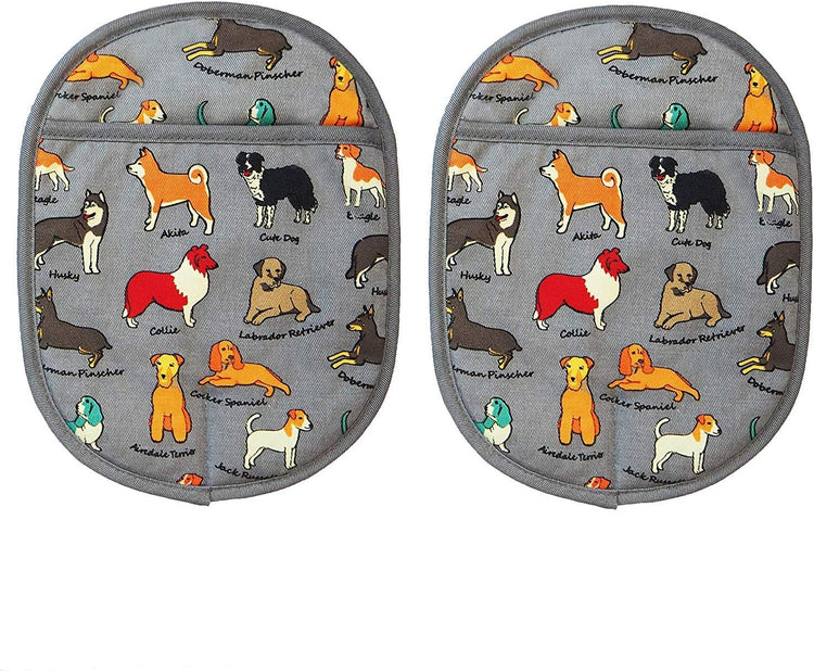 Pot Holders Set of 2 with Transparent Clear Silicone Shell and Nice Dog Printing Cotton Lining, Heat Resistant to 500 F Kitchen Oven Gloves Pot Holder for Cooking (Dog Flower, Potholders)