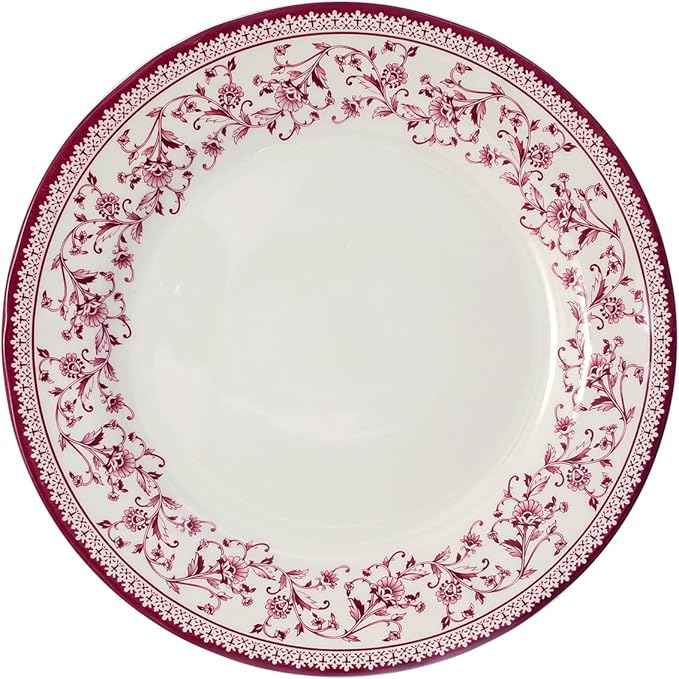 Tudor Royal Collection 30 Piece Round Dinnerware Set, Service for 6, Aster Pink Design, Red Floral, Plates Bowls Saucers Mugs Dishes, High Gloss Premium Quality