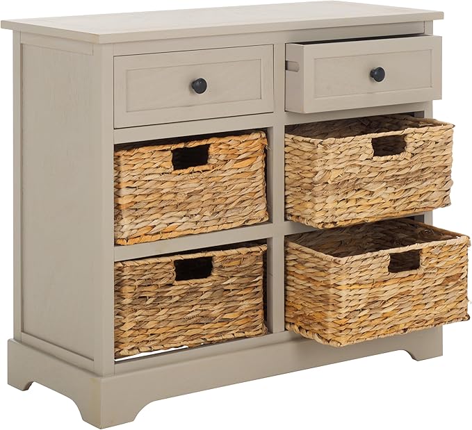 SAFAVIEH Home Collection Herman Vintage Grey 6-Drawer Wicker Basket Storage Unit, Fully Assembled (AMH5702A)