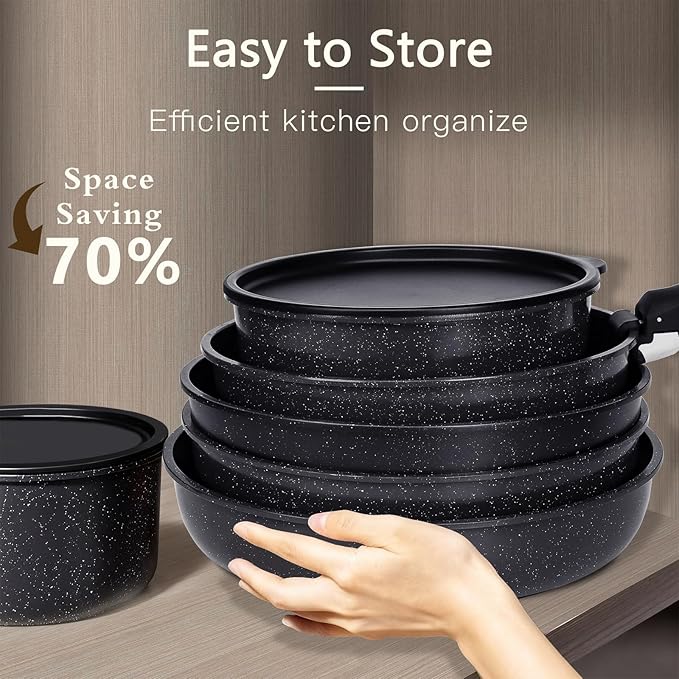 GiPP Ceramic Non Stick Pots and Pans Set,Nonstick Detachable Handle Cookware Sets,Healthy Non Toxic PFAS PFOA & PTFE Free, Dishwasher &Oven Safe, Induction Kitchen Pot and Pan, 8 Piece Grey