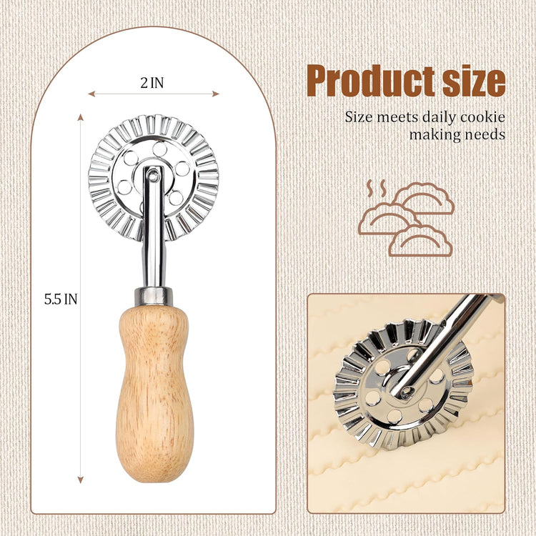 Short Handle Large Cutter Wheel - Exquisite Wooden Handle, Perfect for Pasta, Pizza, Ravioli, Cookie - Versatile Crinkle and Biscuit Cutter for Effortless Slicing