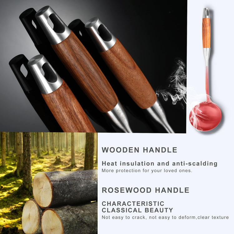 Stainless Steel Kitchen Utensils Set for Cooking Wooden Handle (9 Count)