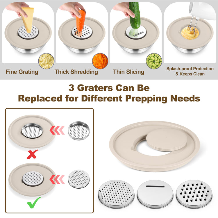 Mixing Bowls Stainless Steel Salad Bowl with Lid & Graters (6 Count)