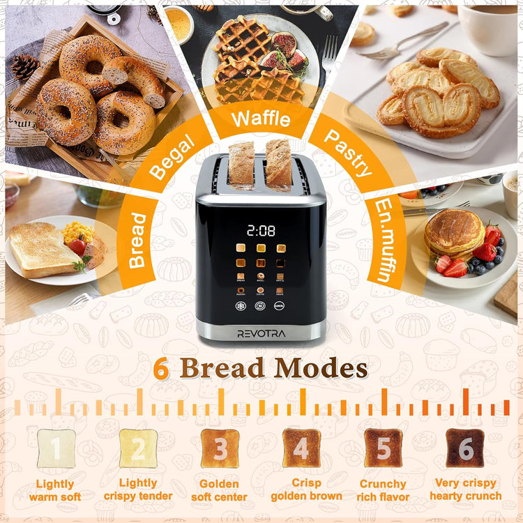 2 Slice Toaster Stainless Steel with LED Display, Extra Wide Slots, 6 Shade Settings, Defrost/Reheat/Cancel, Removable Crumb Tray โ Compact Toaster for Bagels & Waffles