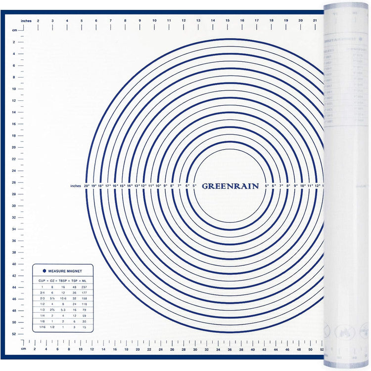 Silicone Pastry Mat Extra Thick Large Non Stick Baking Supplies Kitchen Counter Cooking Rolling Dough Sheet Pie Crust Sourdough Bread Oven Liner with Measurement (XXL-24''(W)*32''(L), 2#Blue)