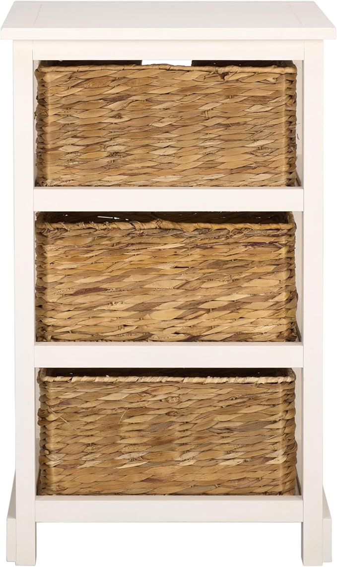 SAFAVIEH Home Collection – Halle Ivory 3-Drawer Basket Storage Side Table, Coastal Accent Design, Fully Assembled (AMH5738K)