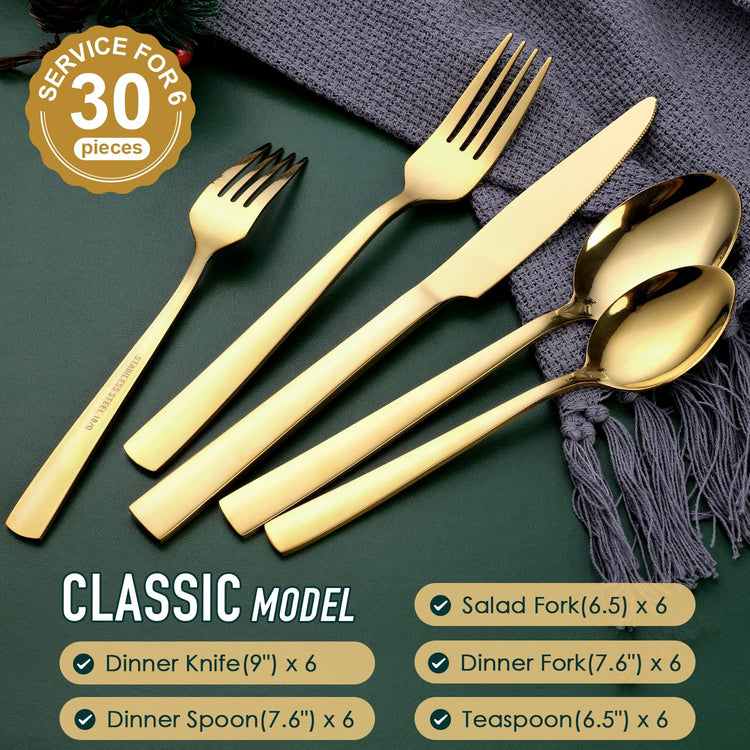 Gold Silverware Set (30 Count)