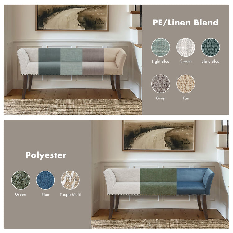 Accent Bench Upholstered with Nailhead Trim