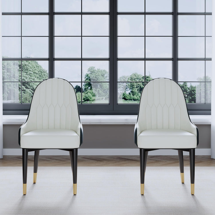 Black White Dining Chairs Set of 2 with High Backs Mid Century Modern Kitchen Dining Room Chairs PU Faux Leather Upholstered Large Padded Accent Chair with Legs (2 Count)