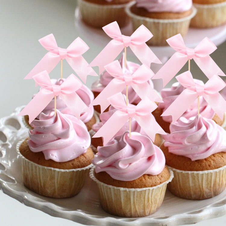 Pink Bow Cupcake Toppers