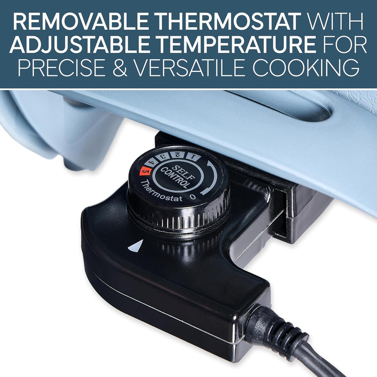 COOK WITH COLOR Electric Skillet - 12" x 12" Ceramic Nonstick Pan, PFAS-Free, 1400W, Tempered Glass Lid, Variable Temperature, Removable Heating Probe, Cool-Touch Handles, Slate Blue