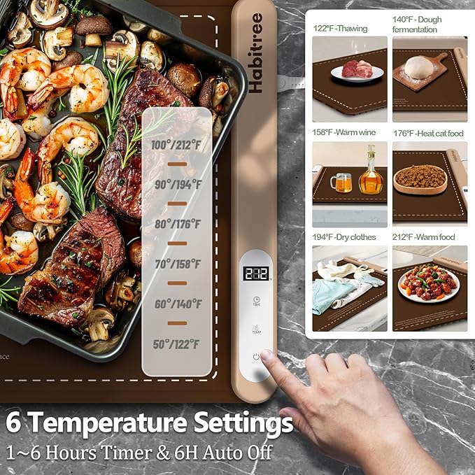 3-Pack Silicone Food Warming Mat & Food Warmers for Parties Buffet - Rapid Heating 6-Level Temp Control, Rollable Portable Easy Clean - Value Set for Gatherings & Home Daily UseοΌBrownοΌ