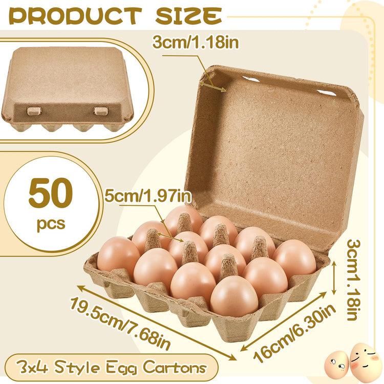 50 Pcs Egg Cartons Bulk 3x4 Style Egg Storage Containers Holder for Fresh Duck Quail Storage Kitchen Family Farmhouse (50 Count)