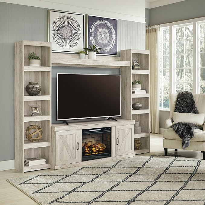 Signature Design by Ashley Bellaby Farmhouse Pier with 3 Adjustable Shelves, Whitewash