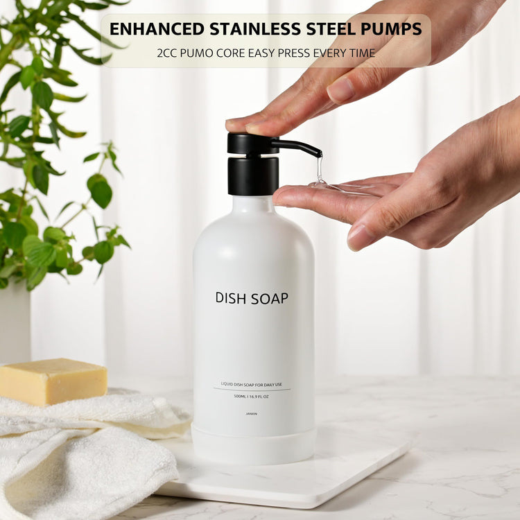 Glass Kitchen Soap Dispenser Set with Ceramic Tray