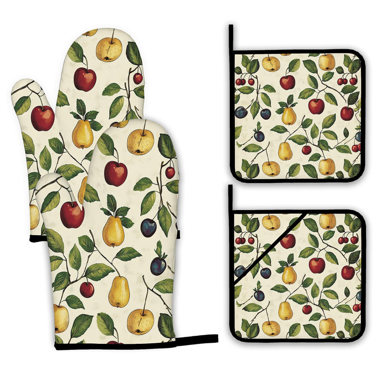 Retro Fruit Oven Mitts and Pot Holders Set (4 Count)